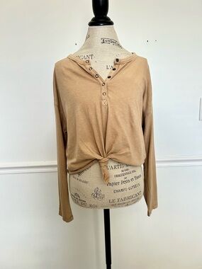 Aerie Tan Knot-Front Henley Long Sleeve Top